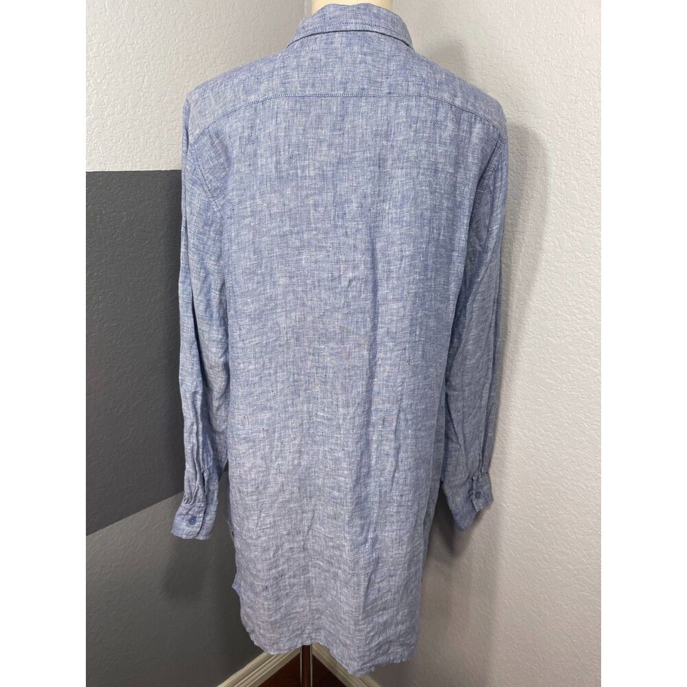 Garnet Hill‎ Easy Linen Tunic Shirt Dress L Blue Chambray Button Up Long Coastal - Picture 2 of 13